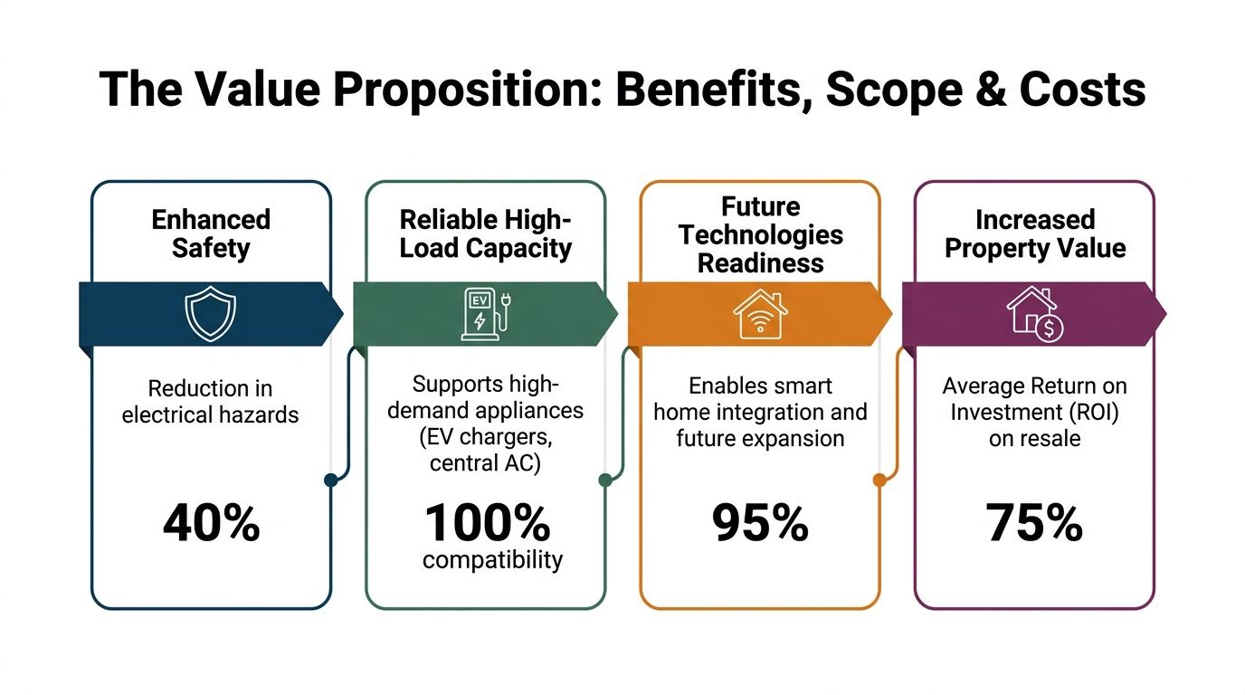 A Diagram Outlining The Value Proposition, Benefits, And Positive Impact Of A Residential Electrical Service Upgrade.