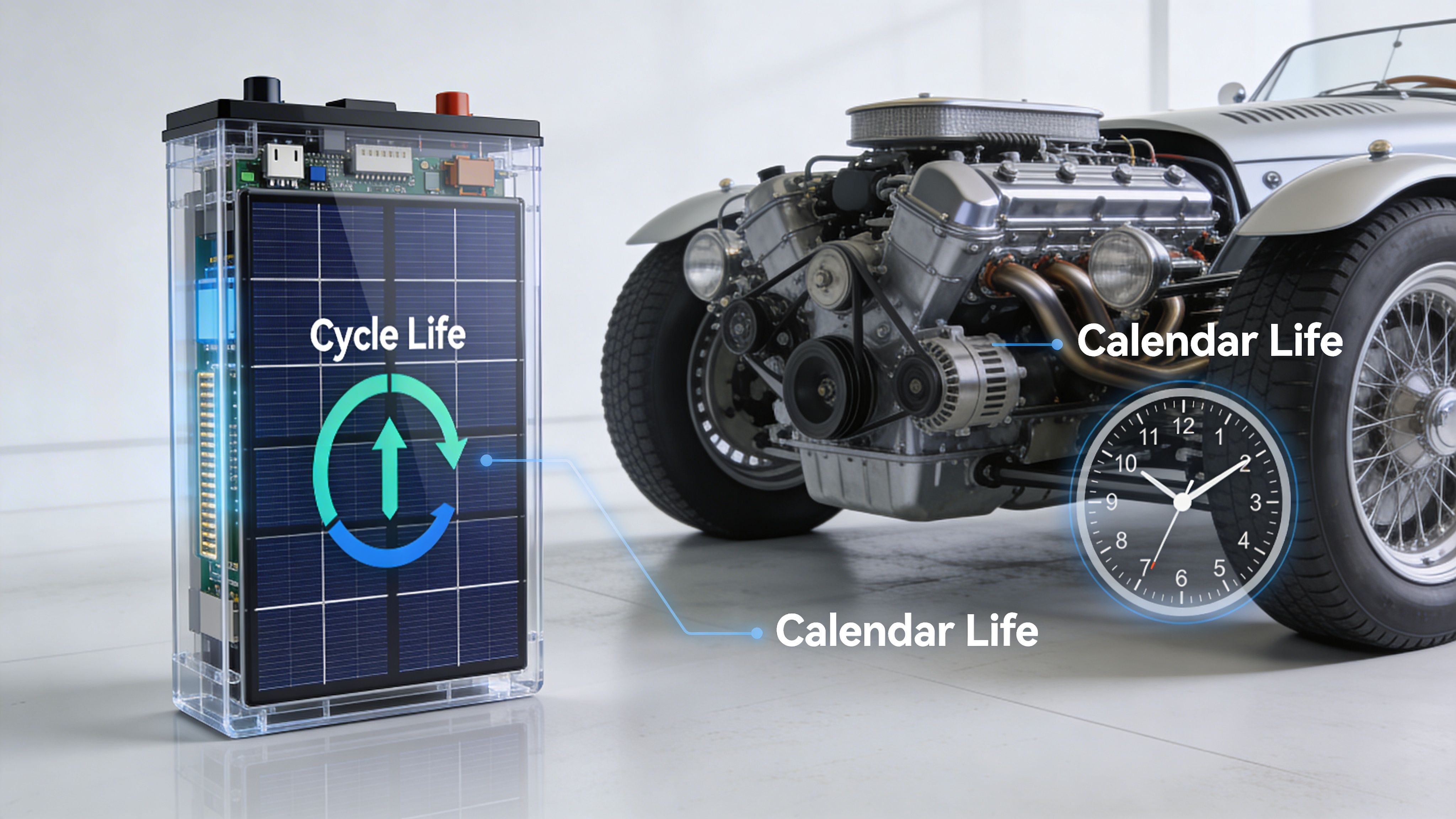 How Long Do Solar Batteries Last? 2026 Guide 1 A 3D Visualization Illustrating Battery Lifespan Concepts, Highlighting Cycle Life And Calendar Life For Storage Devices.