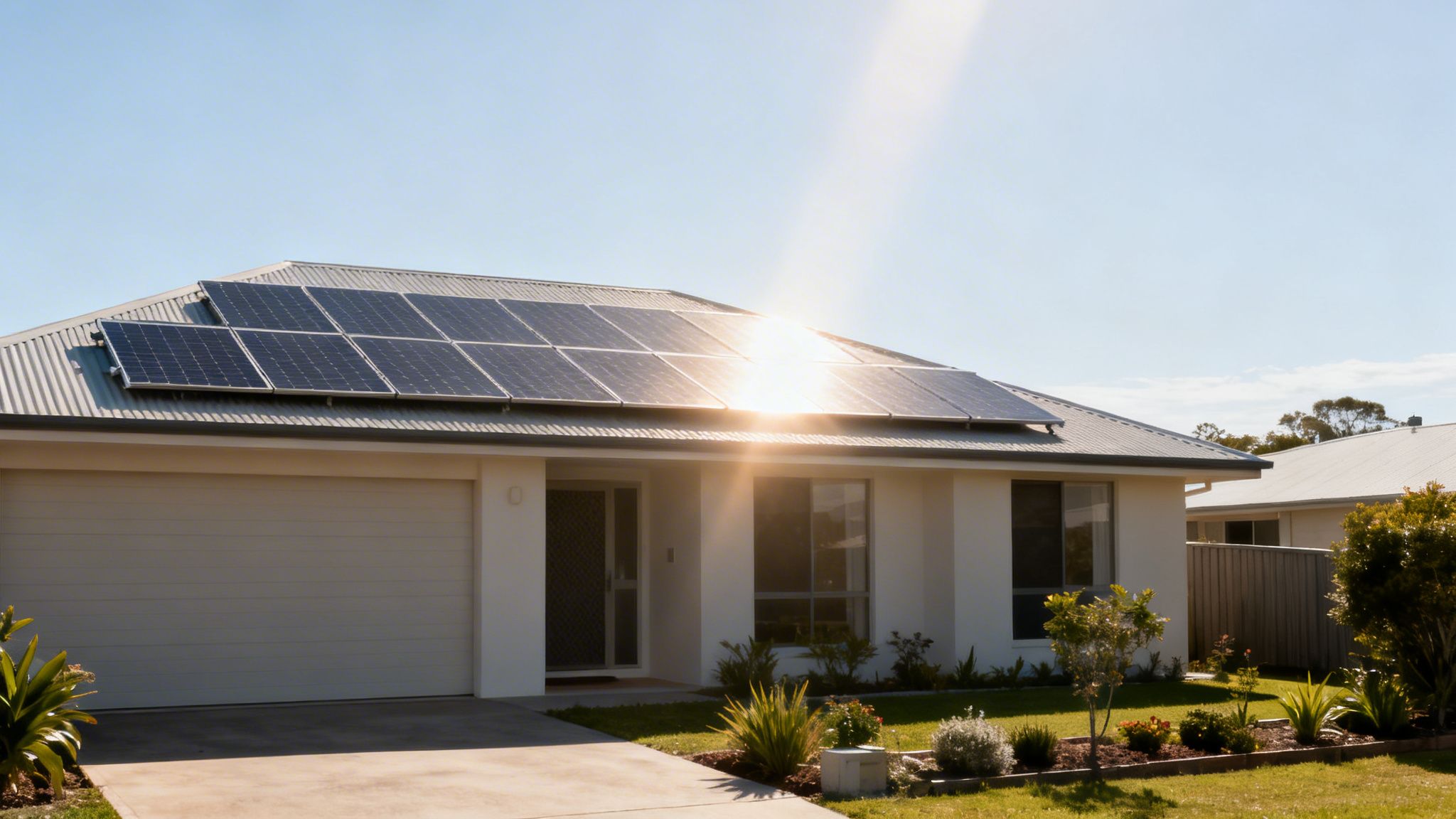 How Does A Solar Power System Work? A 2026 Guide For Brisbane Homes 1 A Modern House With An Array Of Solar Panels On Its Roof, Glowing In Bright Sunlight.