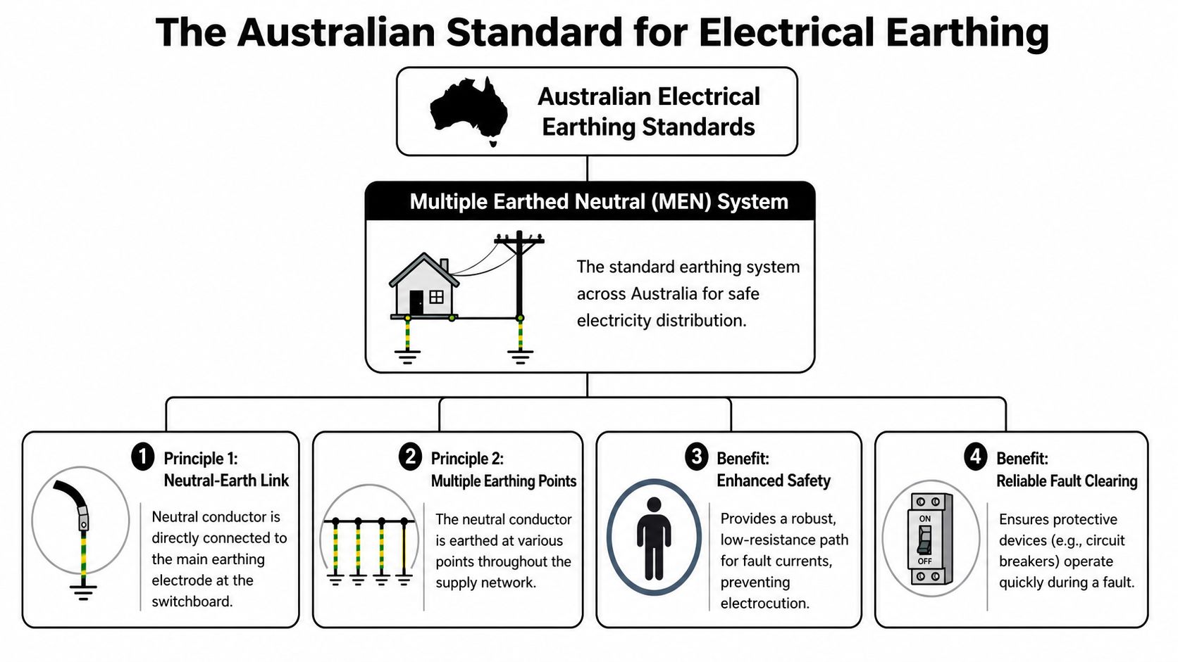 Electrical Earth Ground: A Homeowner'S Safety Guide 3 An Infographic Showing The Multiple Earthed Neutral Electrical Earthing System Used For Safe Distribution Across Australia.