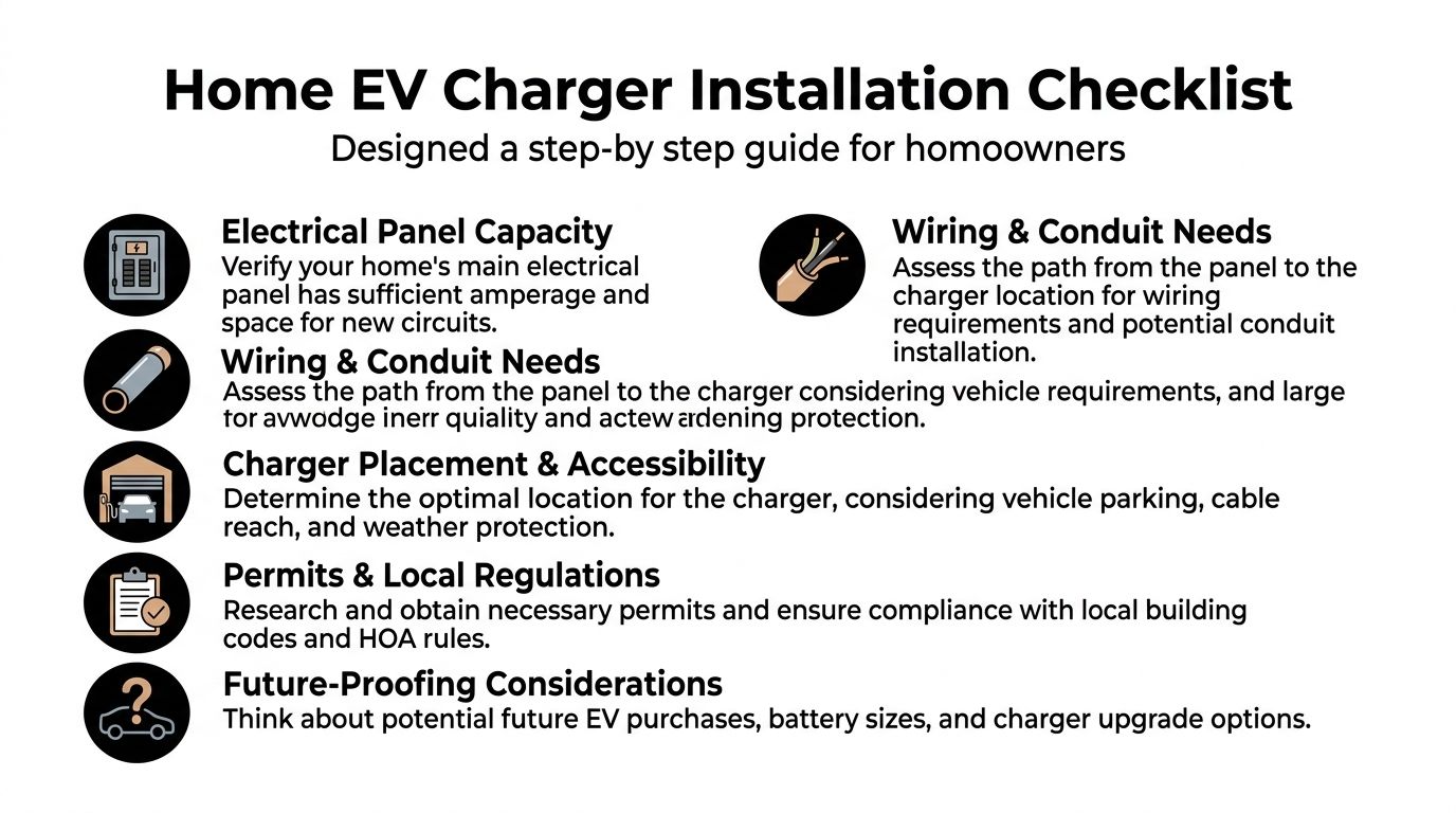 A Checklist Infographic Outlining Essential Steps For Homeowners Planning To Install An Electric Vehicle Home Charger.