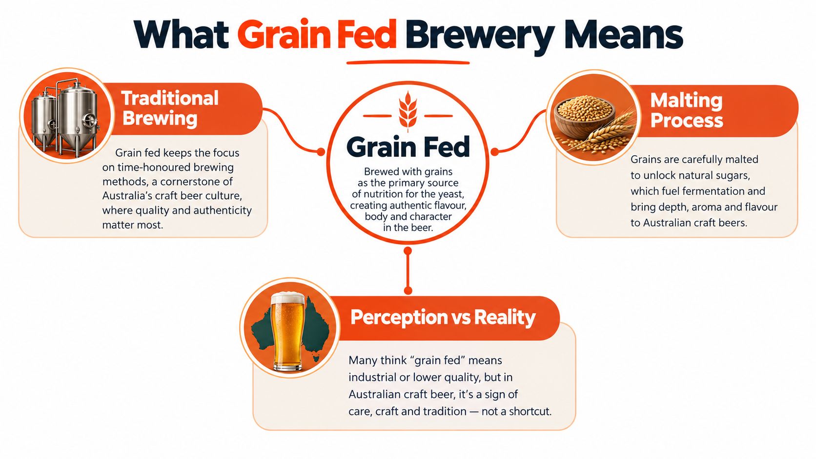 An infographic explaining that Grain Fed brewery represents traditional, high-quality craft brewing methods in Australian beer.