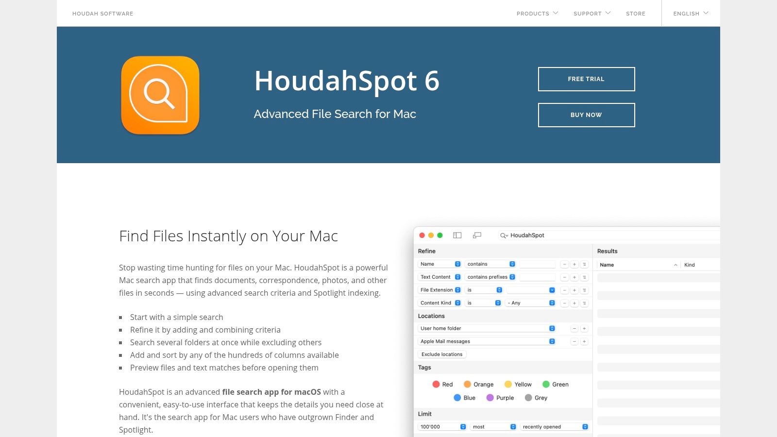 Interface de recherche de fichiers avancée de HoudahSpot 6