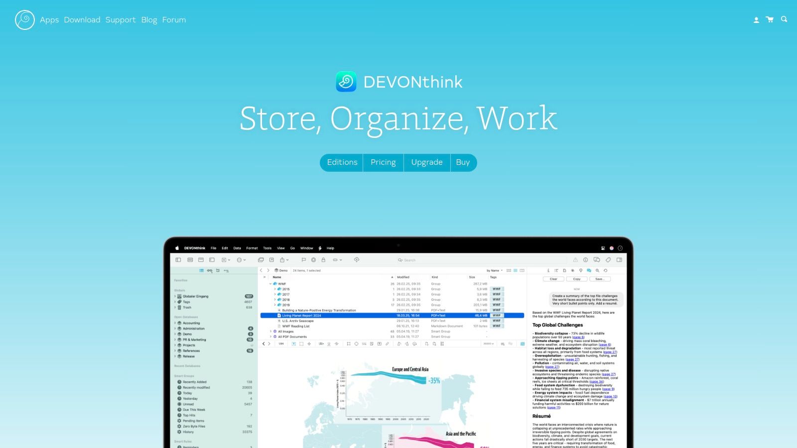 Interface de gestion de l'information de DEVONthink 4