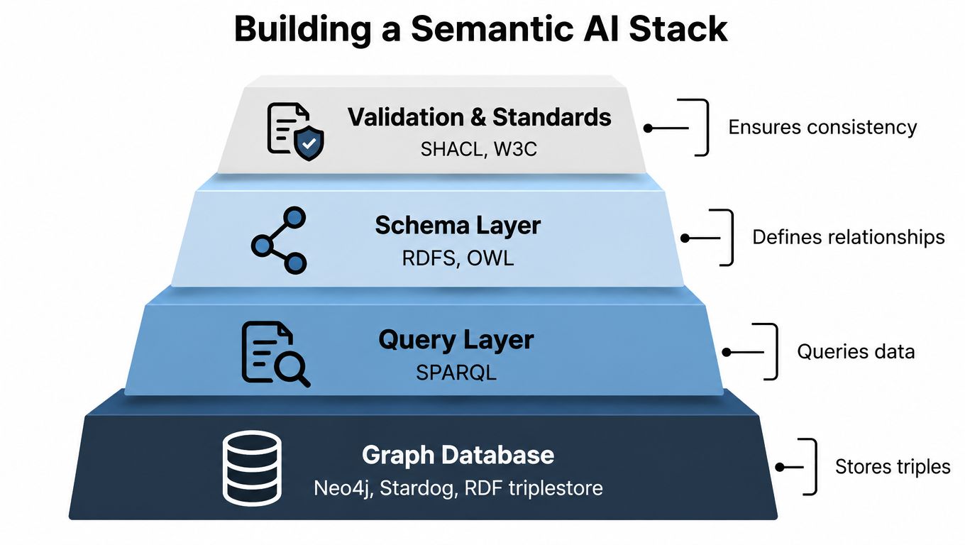 A four-layer pyramid diagram illustrating the components required to build a semantic artificial intelligence stack.