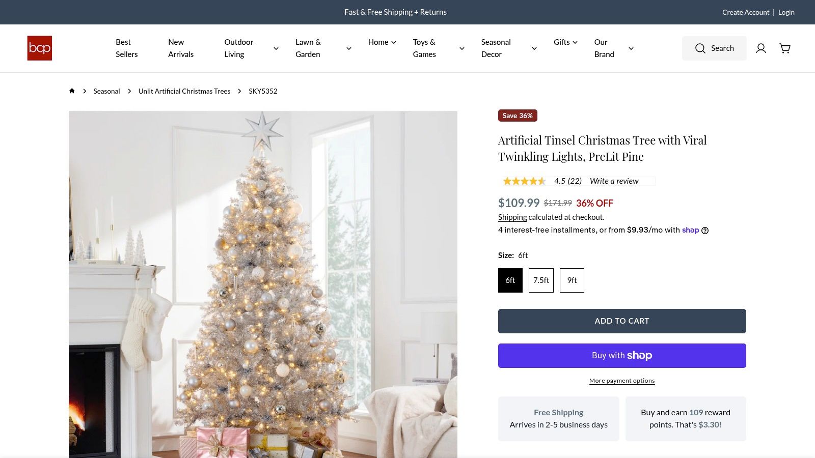 Best Choice Products Silver Tinsel Pre‑Lit Christmas Tree (6/7.5/9 ft)