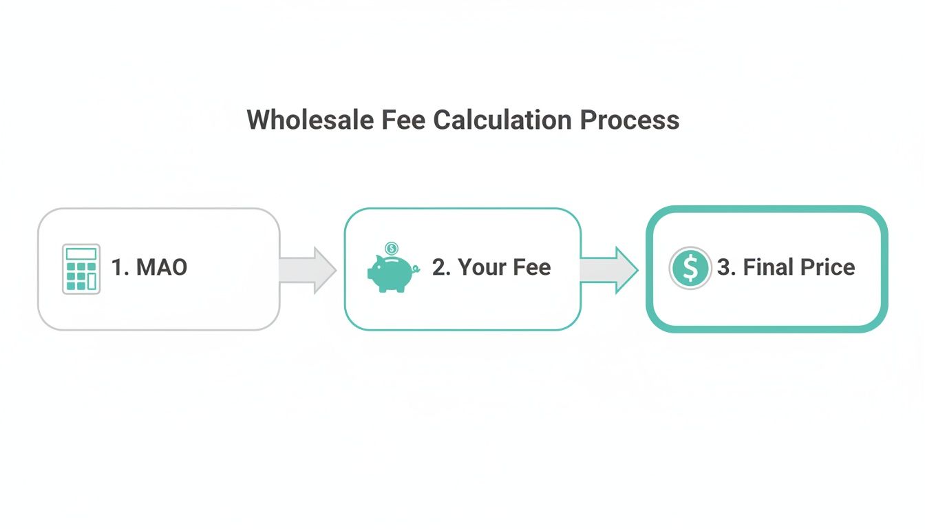 Flowchart illustrating the wholesale fee calculation process: MAO, Your Fee, and Final Price.