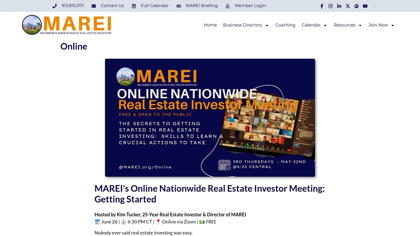 MAREI Online Nationwide Real Estate Investor Meeting