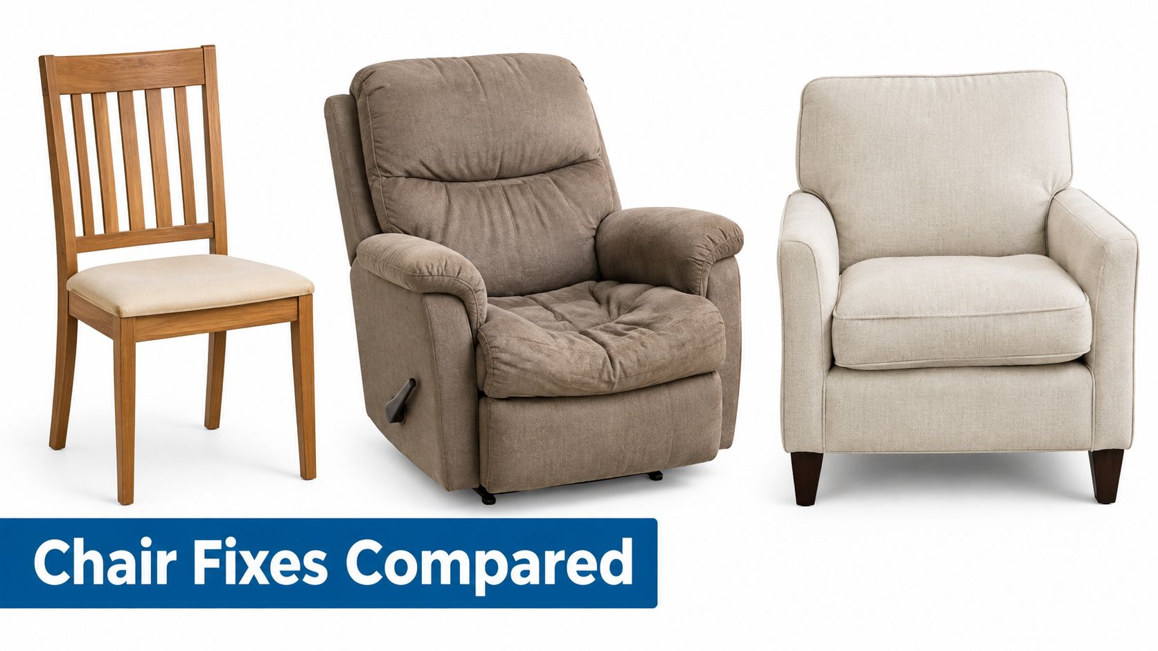 Three different types of home chairs displayed side by side against a white background for comparison.