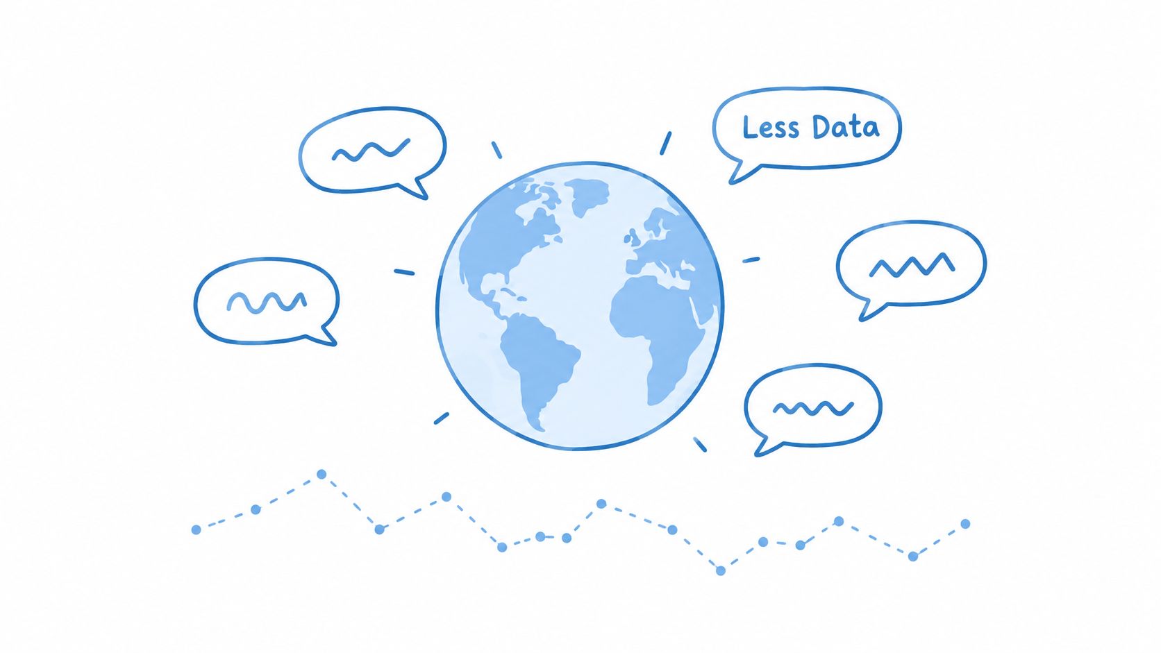 A digital illustration showing a globe surrounded by speech bubbles and a line graph underneath.