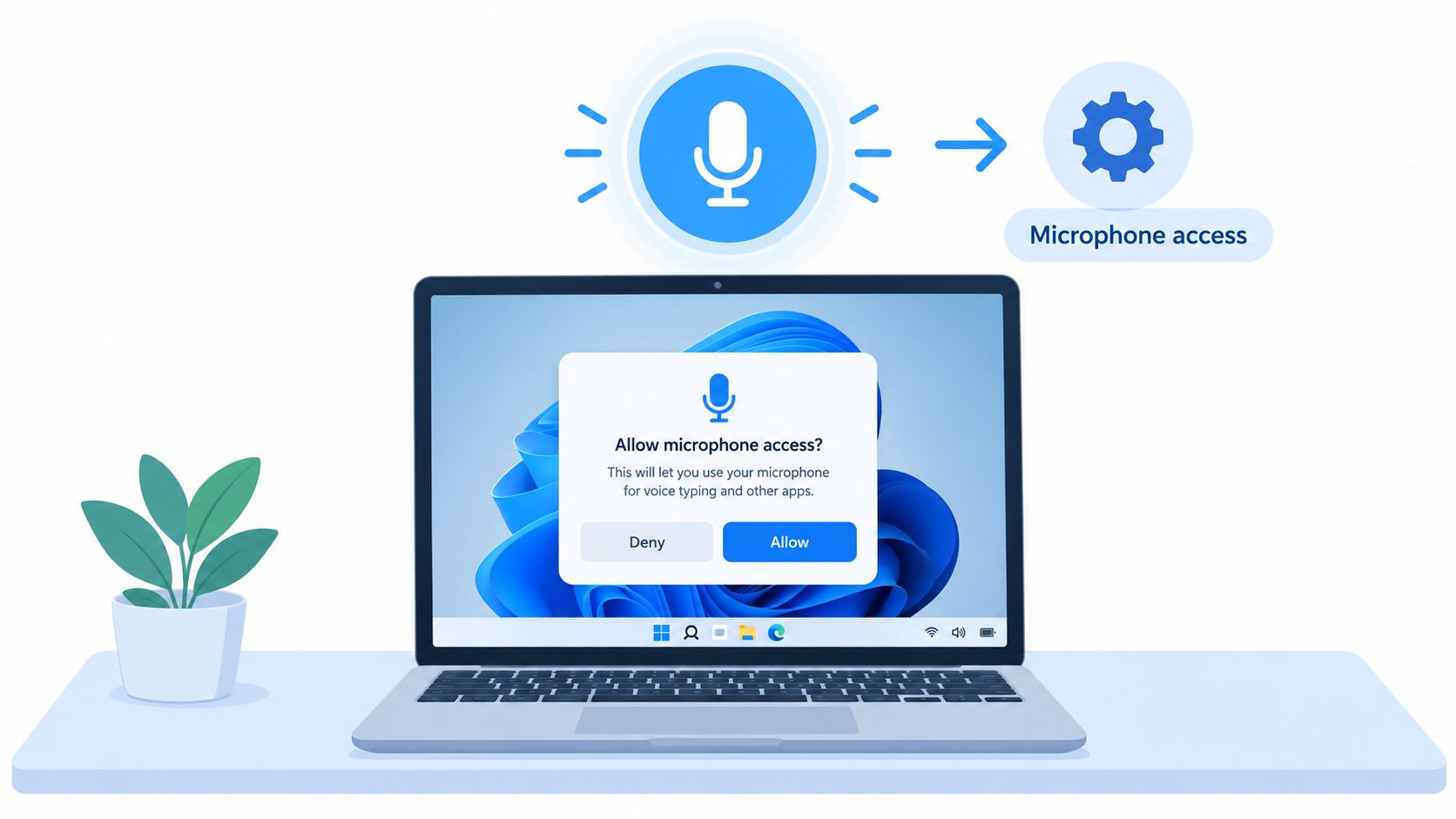 A Windows 11 laptop screen showing a dialog box requesting permission to access the user's microphone.