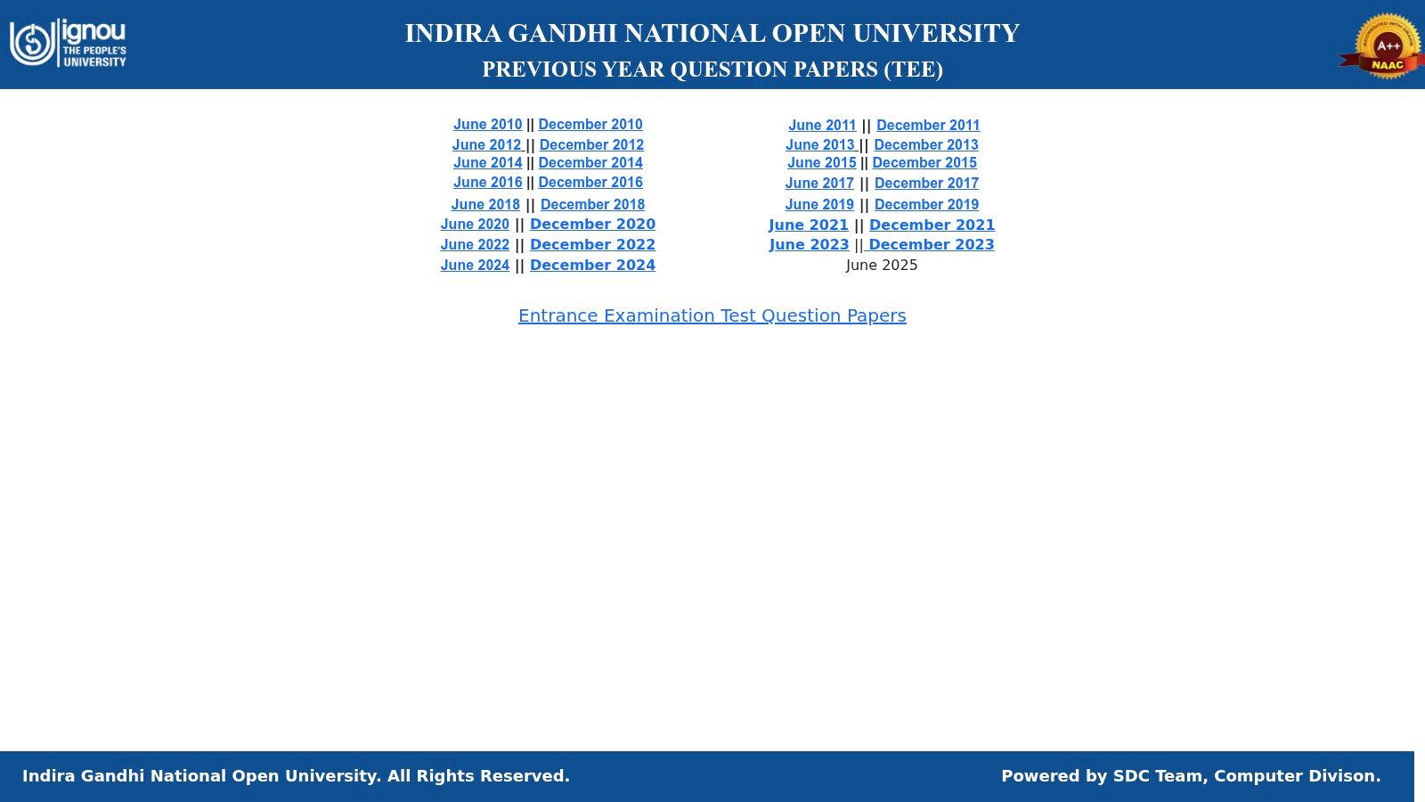 IGNOU Previous Year Question Papers (official)