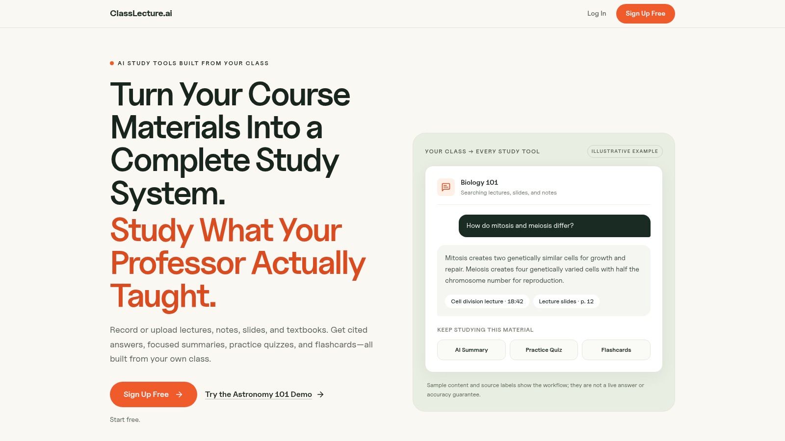 Screenshot from https://classlecture.ai