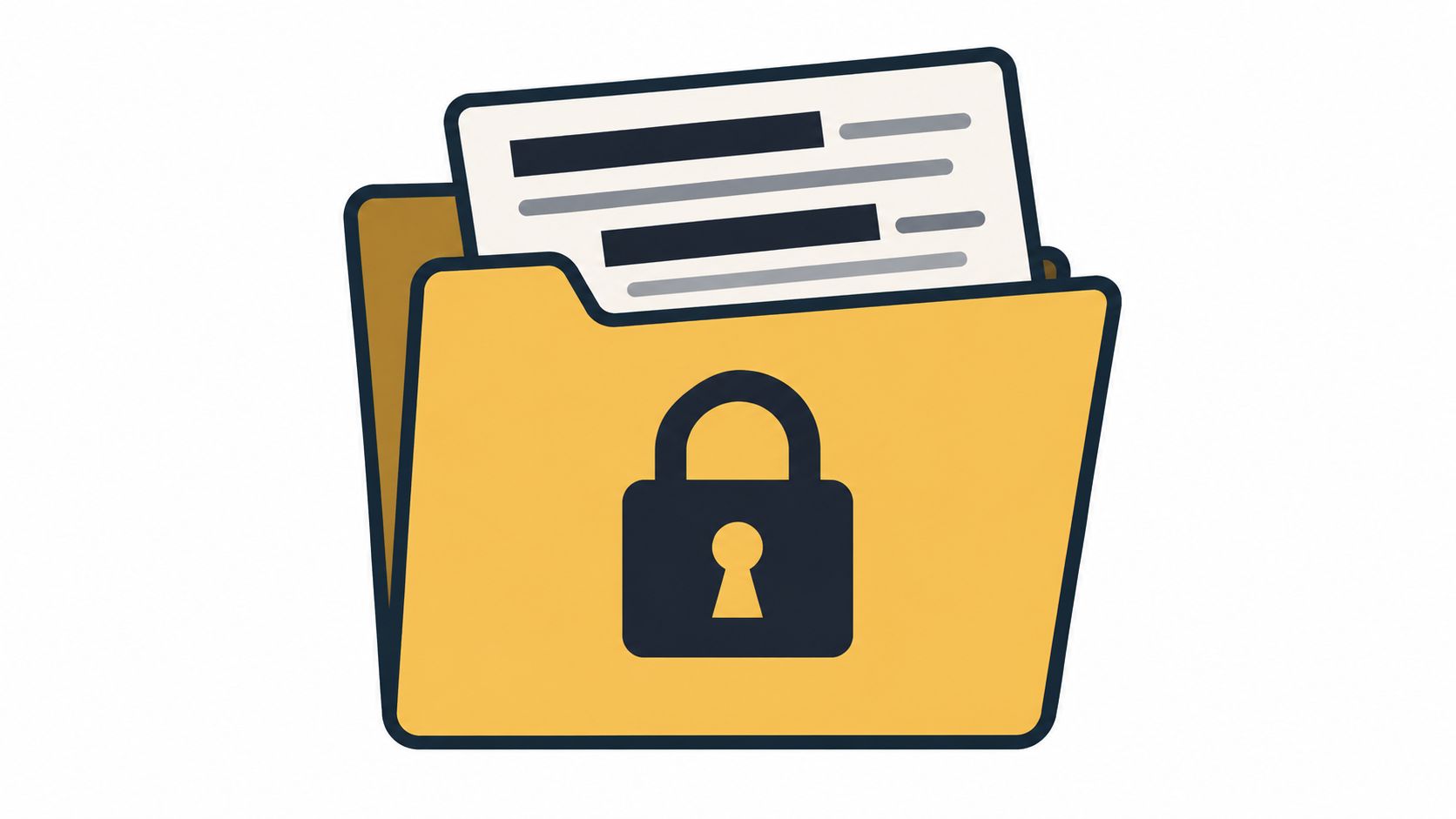 A yellow file folder icon with a dark padlock symbol and a document peaking out behind.