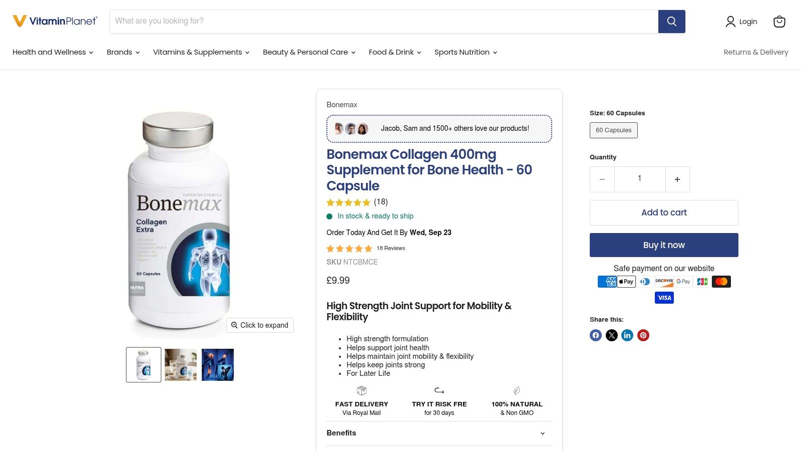 Bonemax Collagen 400mg - 60 Capsules - Bonemax