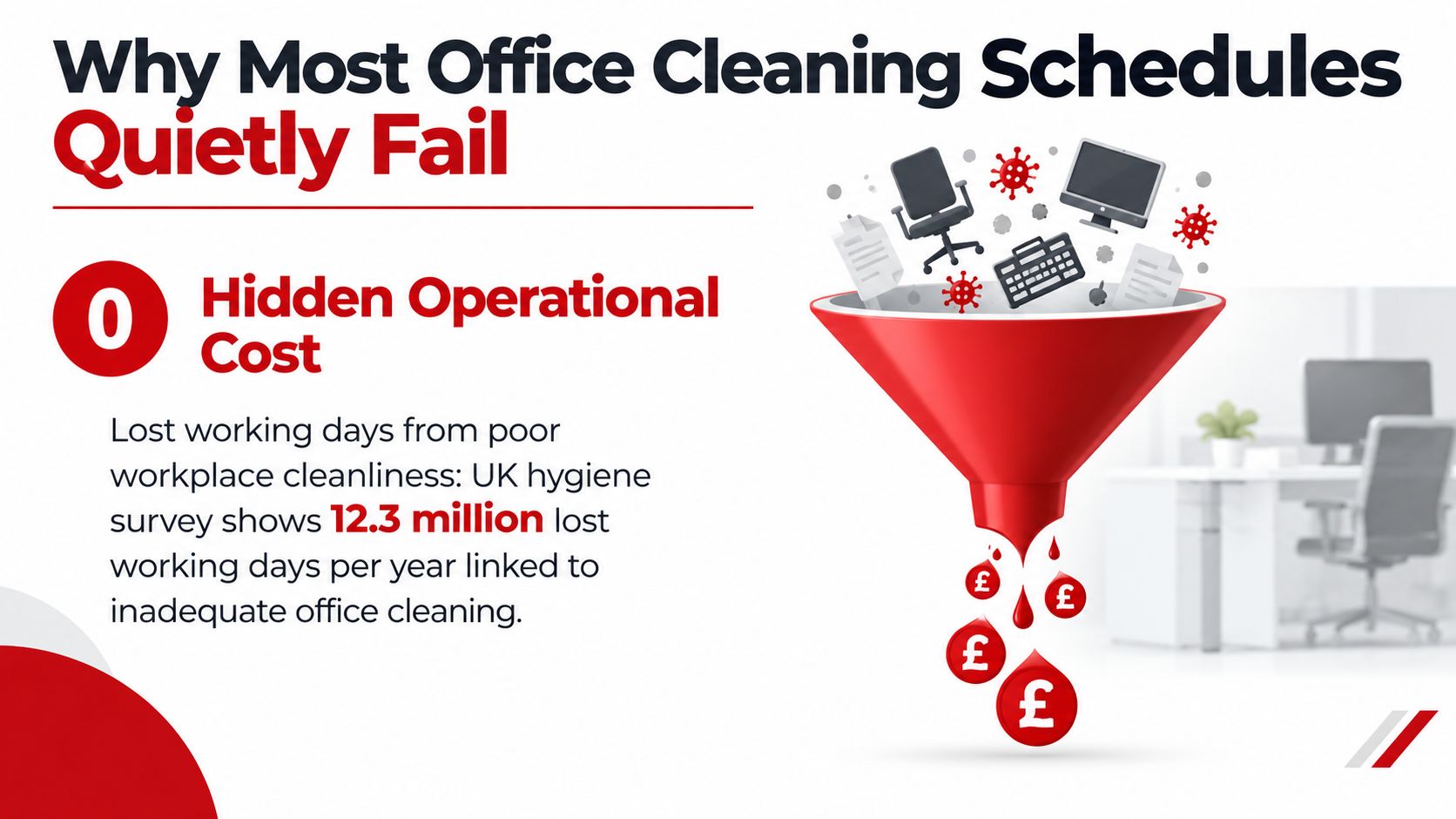 An infographic illustrating how poor office hygiene leads to significant financial losses and lost working days.
