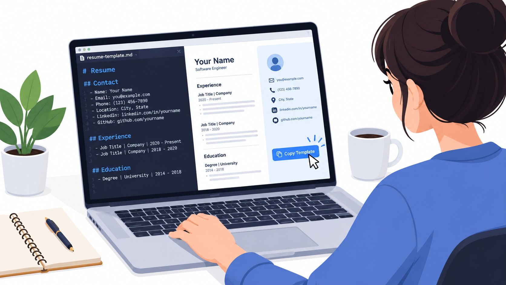 Screenshot from https://resumey.pro/static/markdown-source-example.png