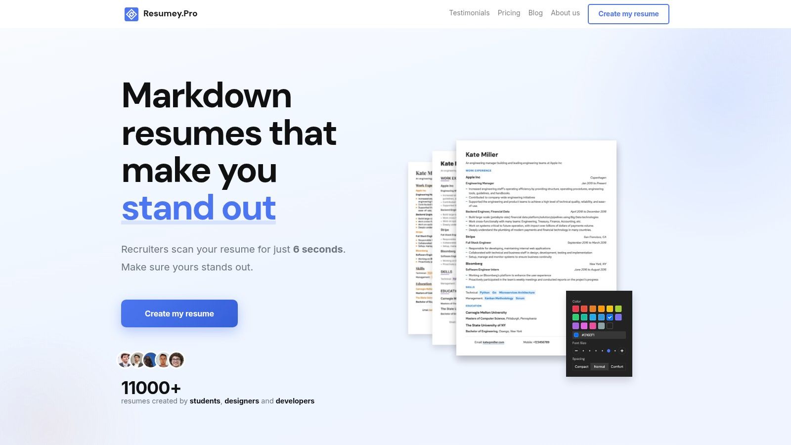 Screenshot from https://resumey.pro