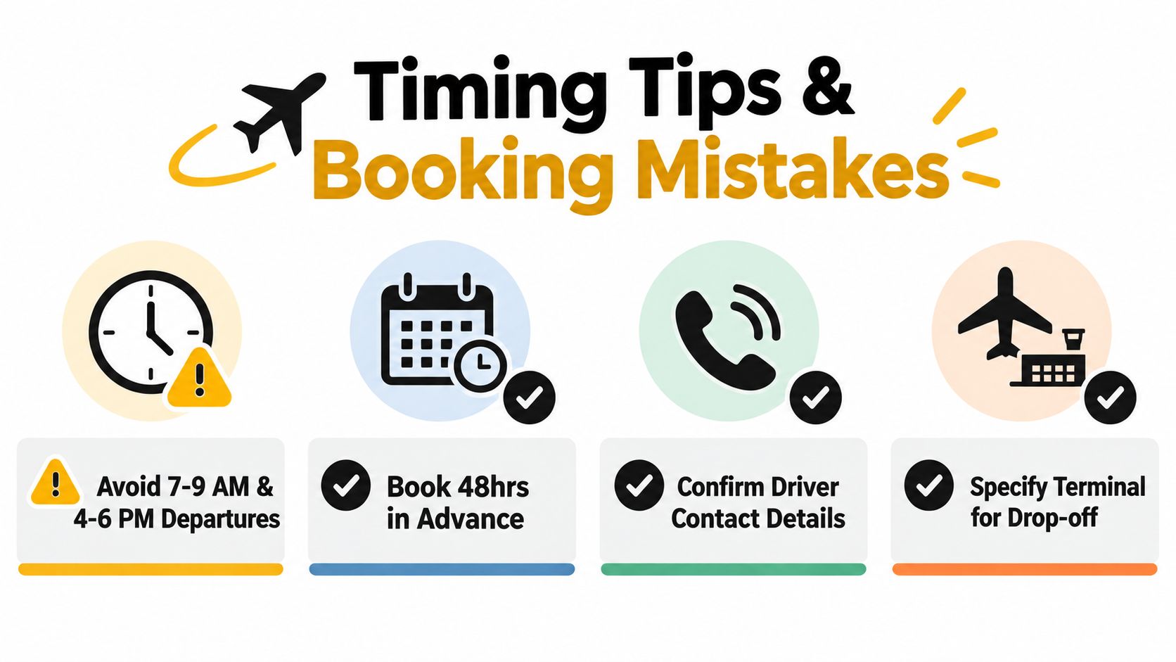 A travel infographic showing tips for timing and booking airport transfers to avoid travel mistakes and delays.