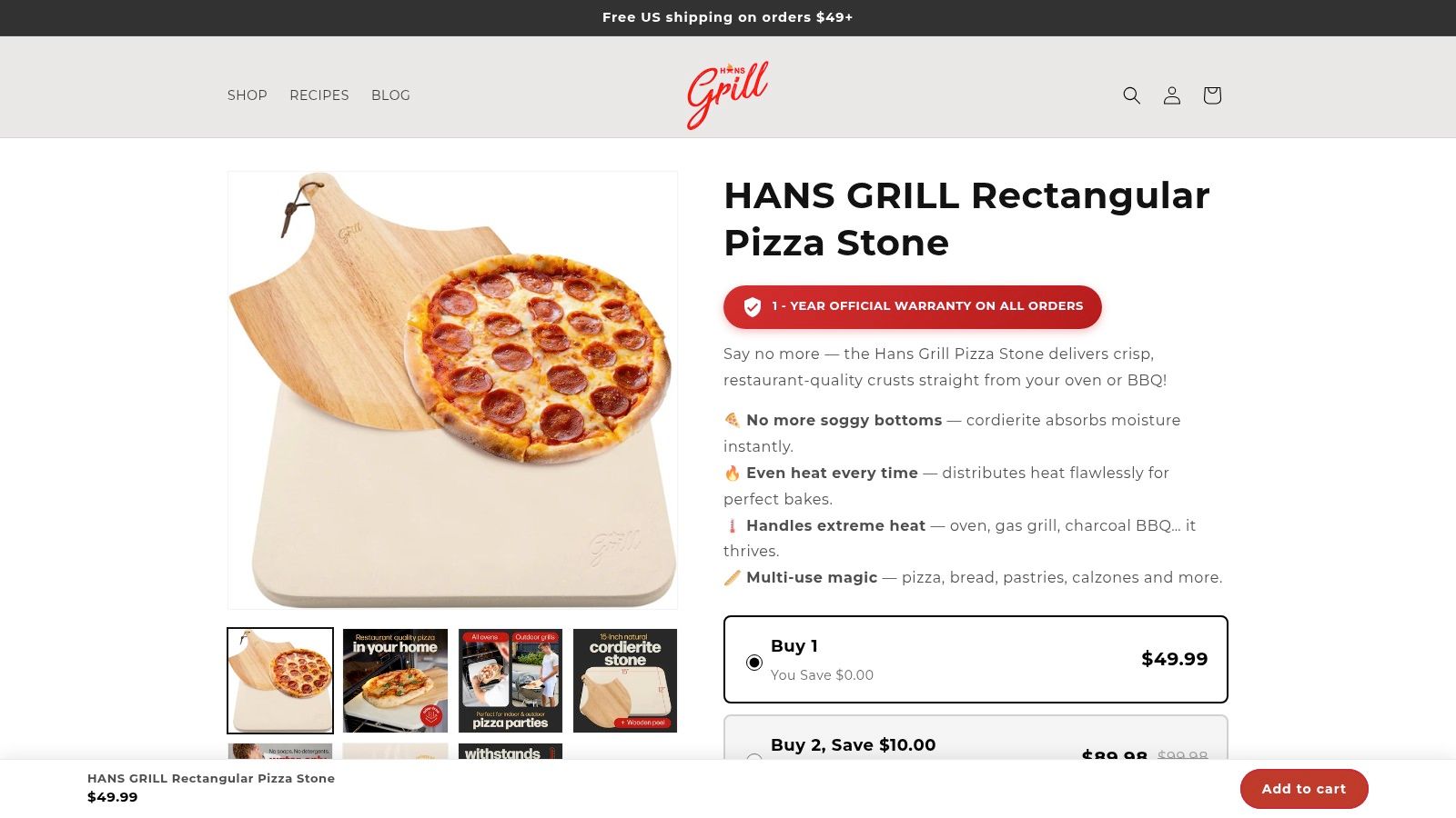 Screenshot from https://hansgrill.shop/products/rectangular-pizza-stone