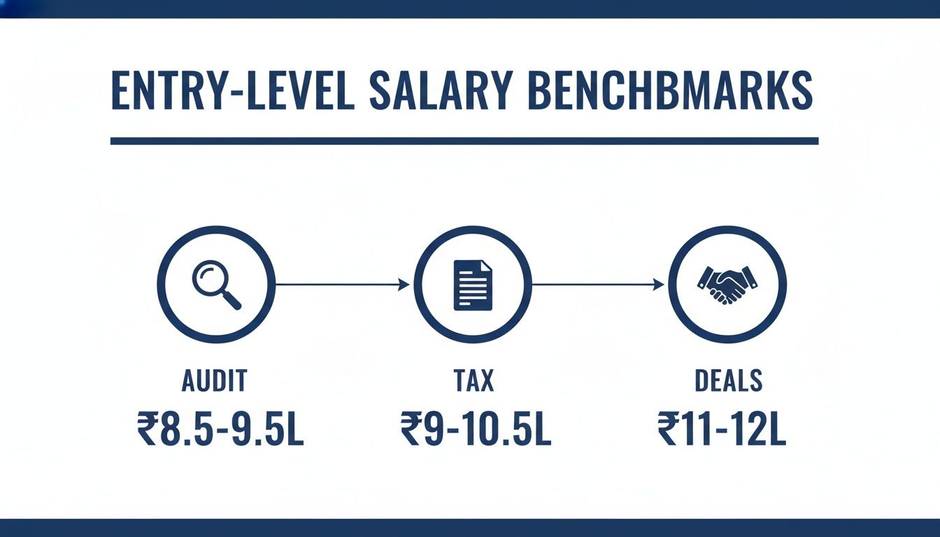 Entry-level salary benchmarks for Audit, Tax, and Deals roles, with increasing compensation ranges.