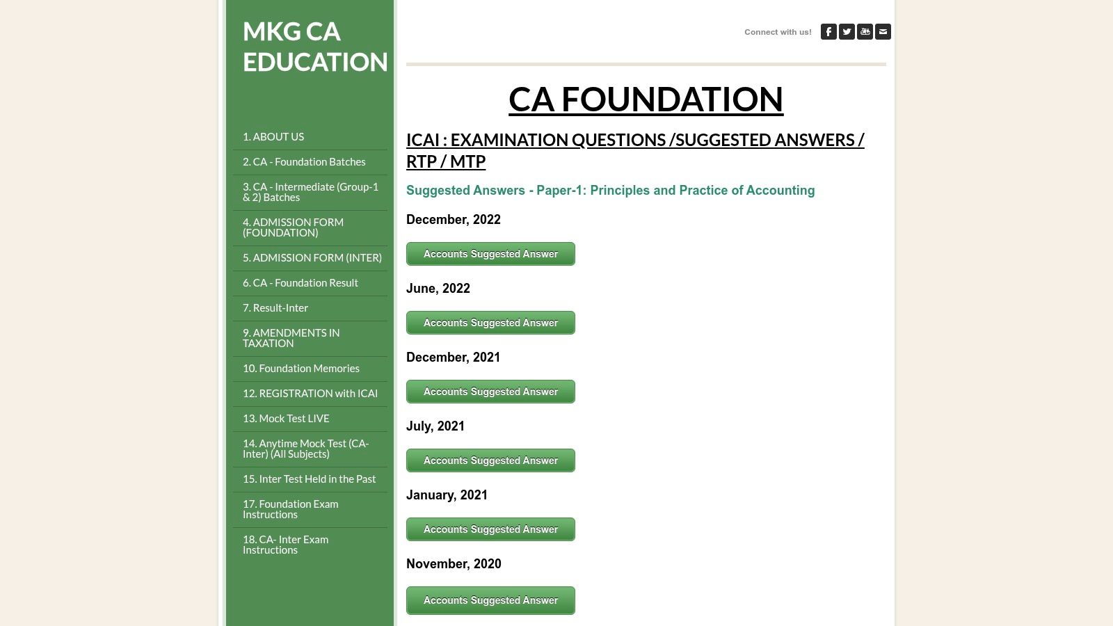 MKG CA Education (ICAI Exam/RTP/MTP/Suggested Answers – Accounts)