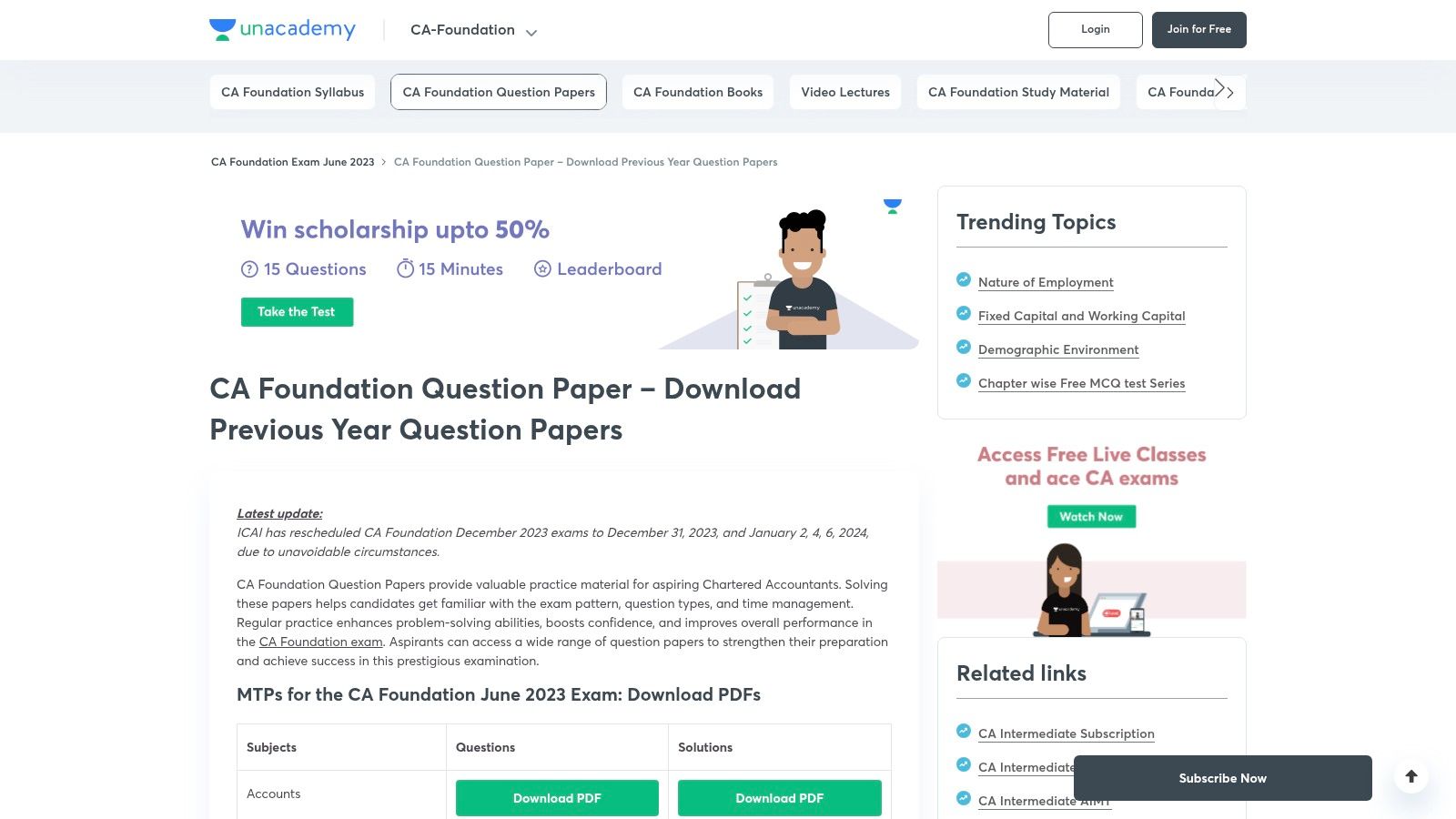 Unacademy (CA Foundation Question Papers Hub)
