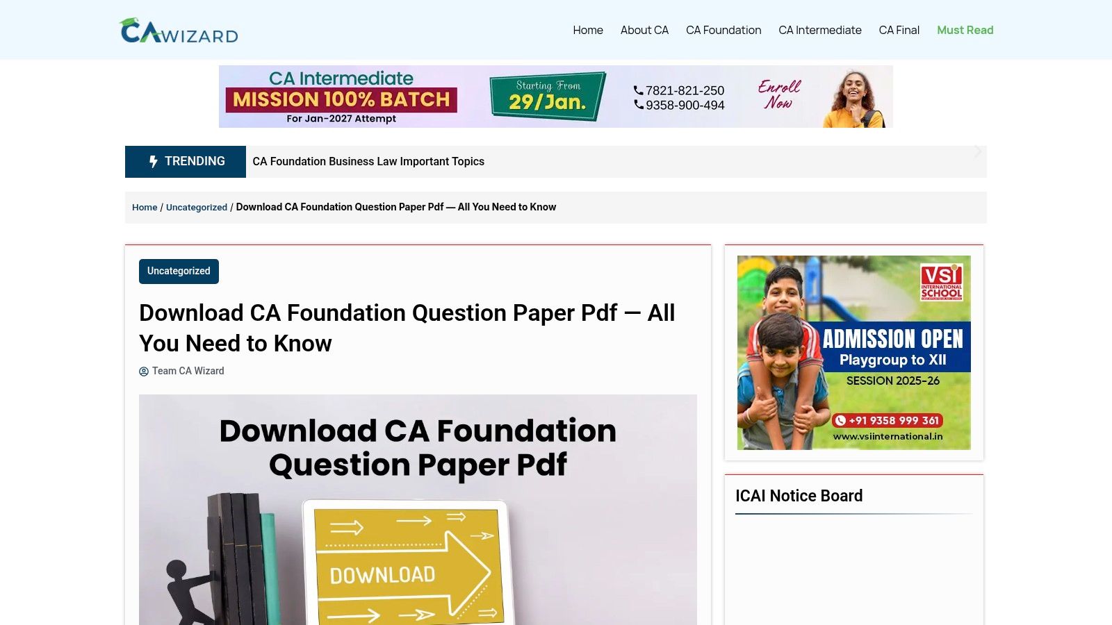 CA Wizard (Download CA Foundation Question Paper PDFs)