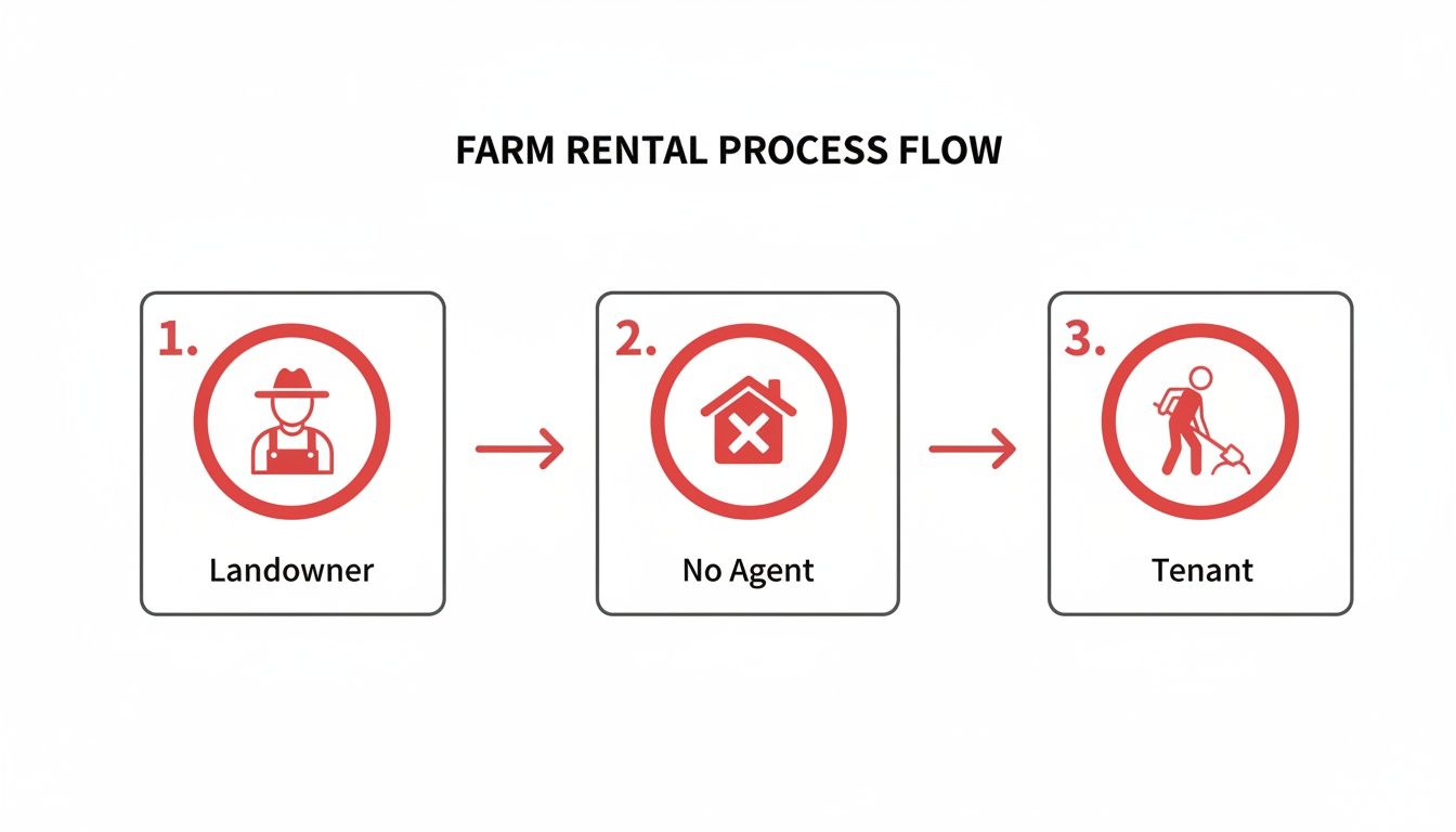 Diagram illustrating the direct farm rental process between landowner and tenant without an agent.