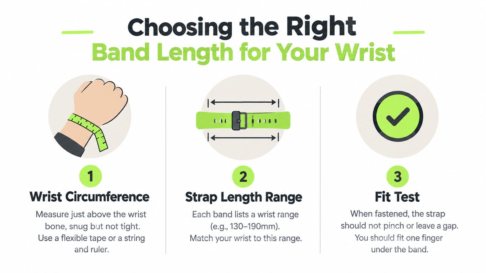A three-step guide on how to choose the correct Coros Pace 3 watch band size for your wrist.
