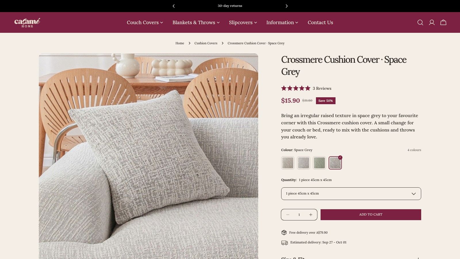 Cushion Cover - Crossmere - Space Grey