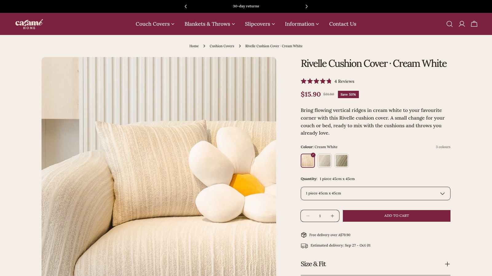 Cushion Cover - Rivelle - Cream White