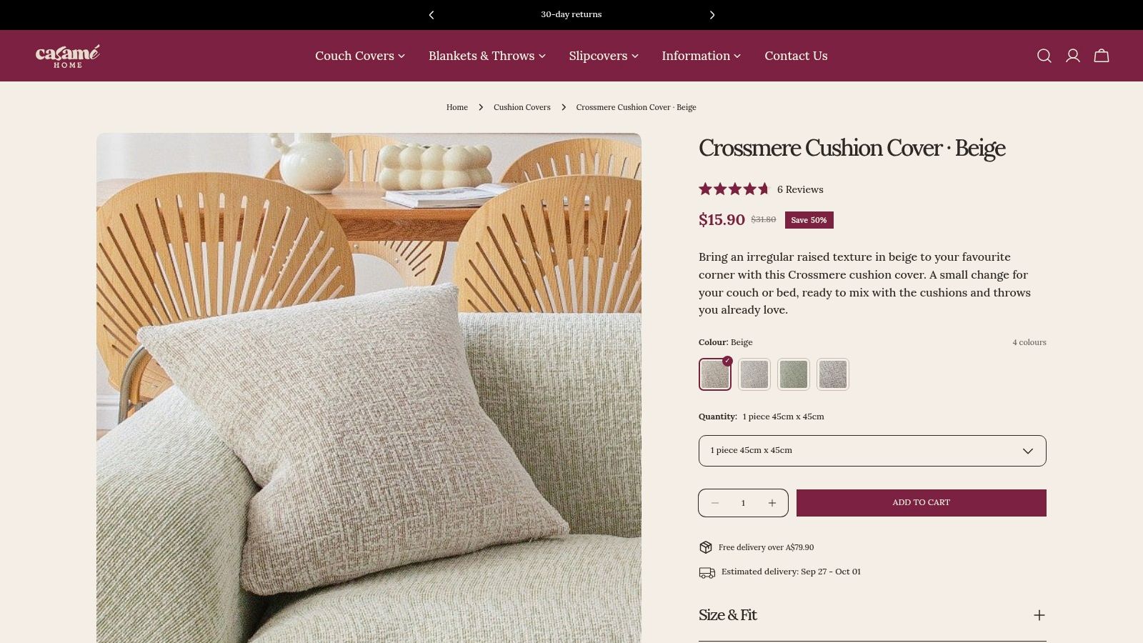 Cushion Cover - Crossmere - Beige