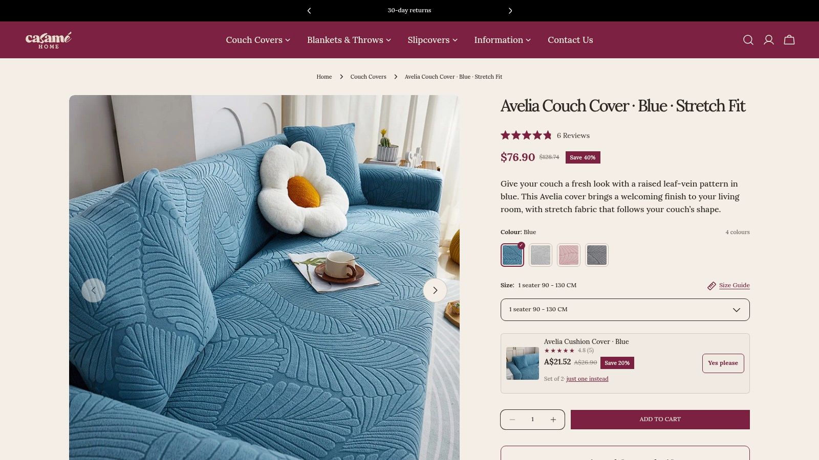 Couch Cover - Avelia - Blue