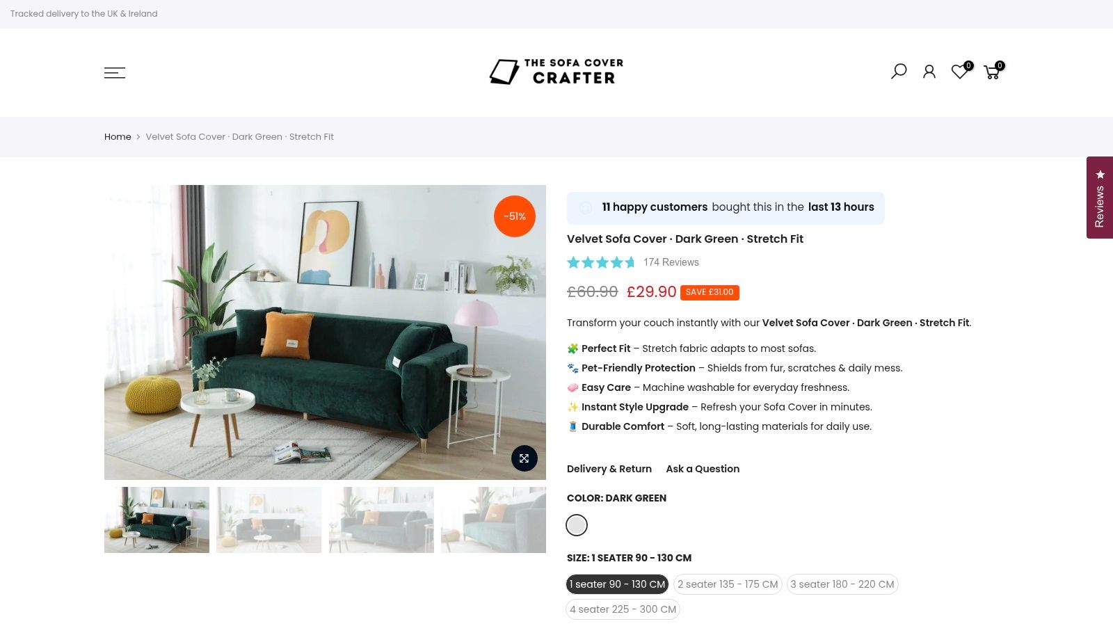 Screenshot from https://thesofacovercrafter.co.uk/products/sofa-cover-velvet-dark-green-adaptable-expandable