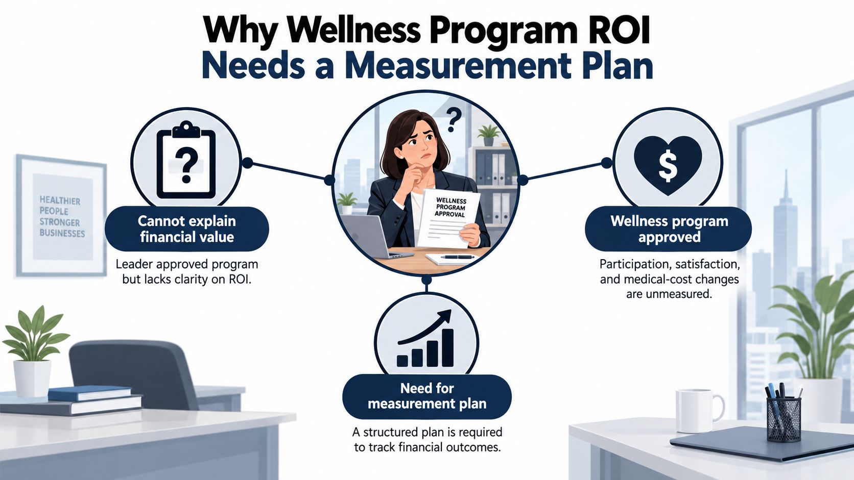 A diagram illustrating why wellness programs require a measurement plan to effectively track financial return on investment.