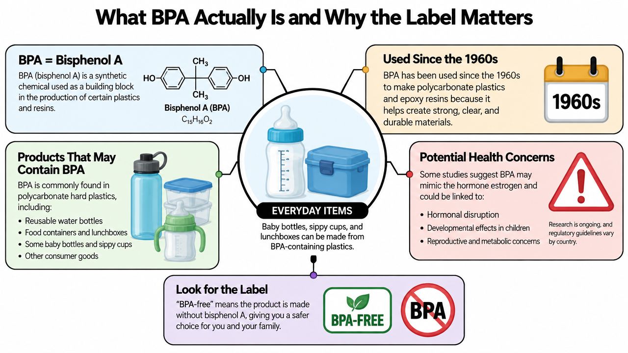 An infographic explaining what BPA is, its uses, potential health concerns, and the importance of BPA-free labels.
