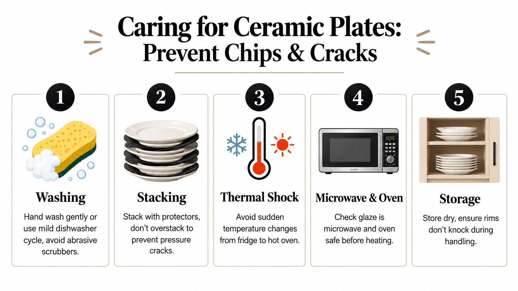 A guide on caring for ceramic plates with five steps to prevent chips and cracks during daily use.