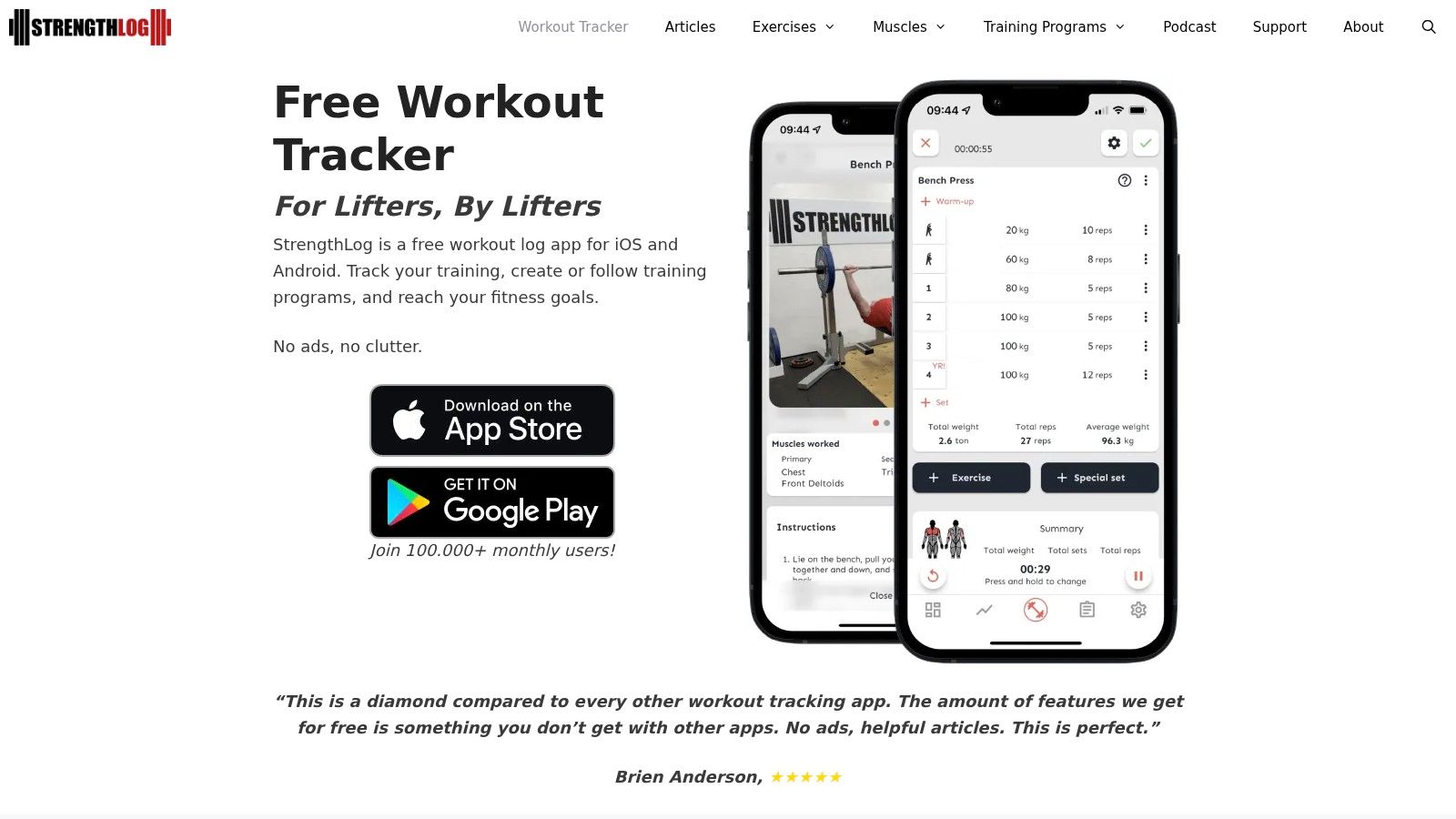 StrengthLog, Free Workout Tracker