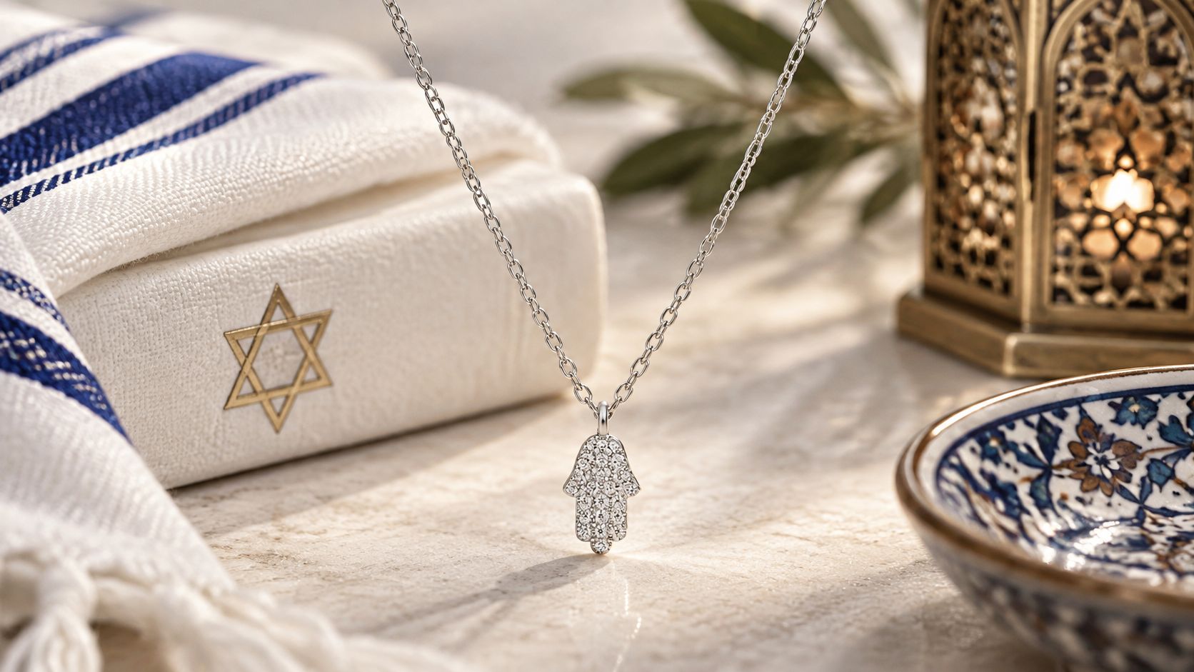 שרשרת חמסה קטנה משובצת מכסף 925