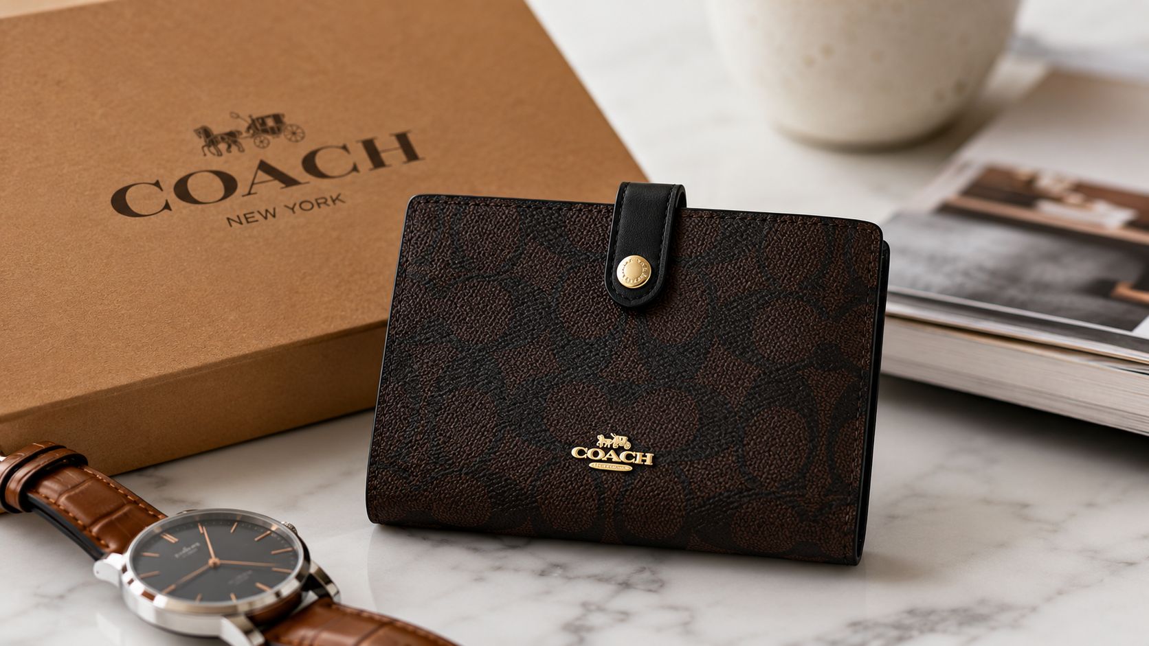 2-In-1 Wallet In Blocked Signature Canvas (Im/Walnut/Tan)