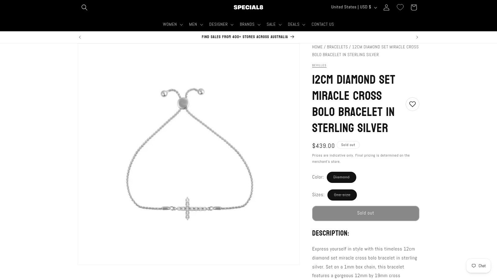 Image of Bracelets. Productname: 12cm Diamond Set Miracle Cross Bolo Bracelet in Sterling Silver in Diamond colour by brand - Bevilles