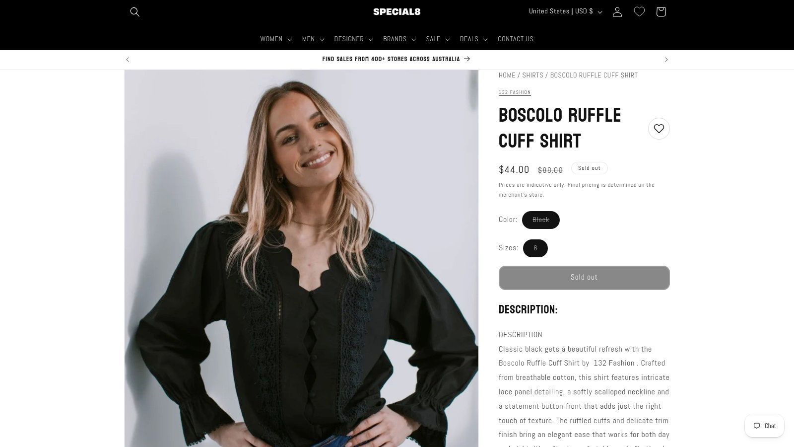 Image of a model wearing Tops. Productname: Boscolo Ruffle Cuff Shirt - in Black colour by brand - 132 Fashion
