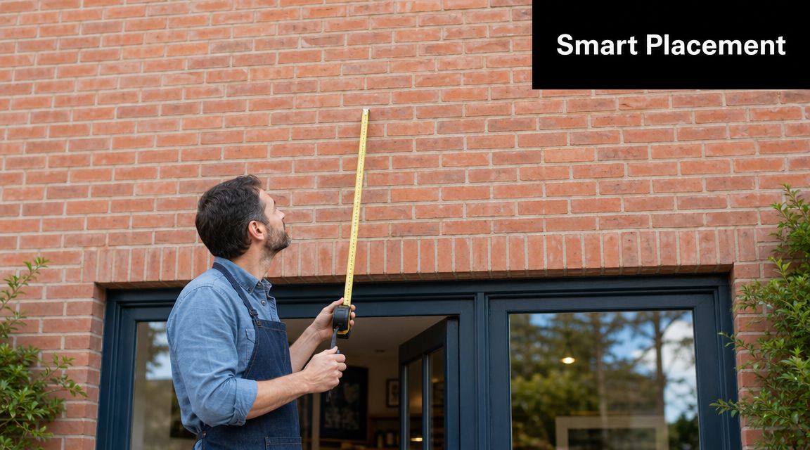 A professional man using a tape measure to check the wall space for custom business signage.