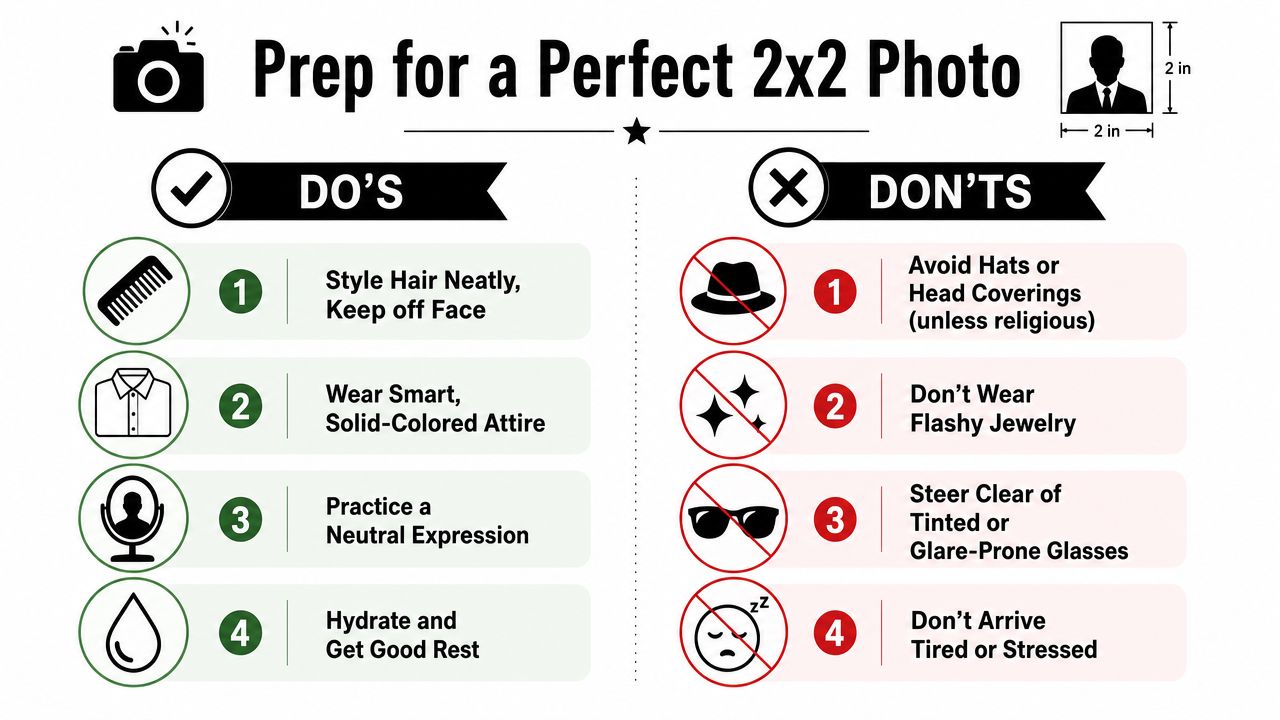 An infographic titled Prep for a Perfect 2x2 Photo showing a list of dos and don'ts.