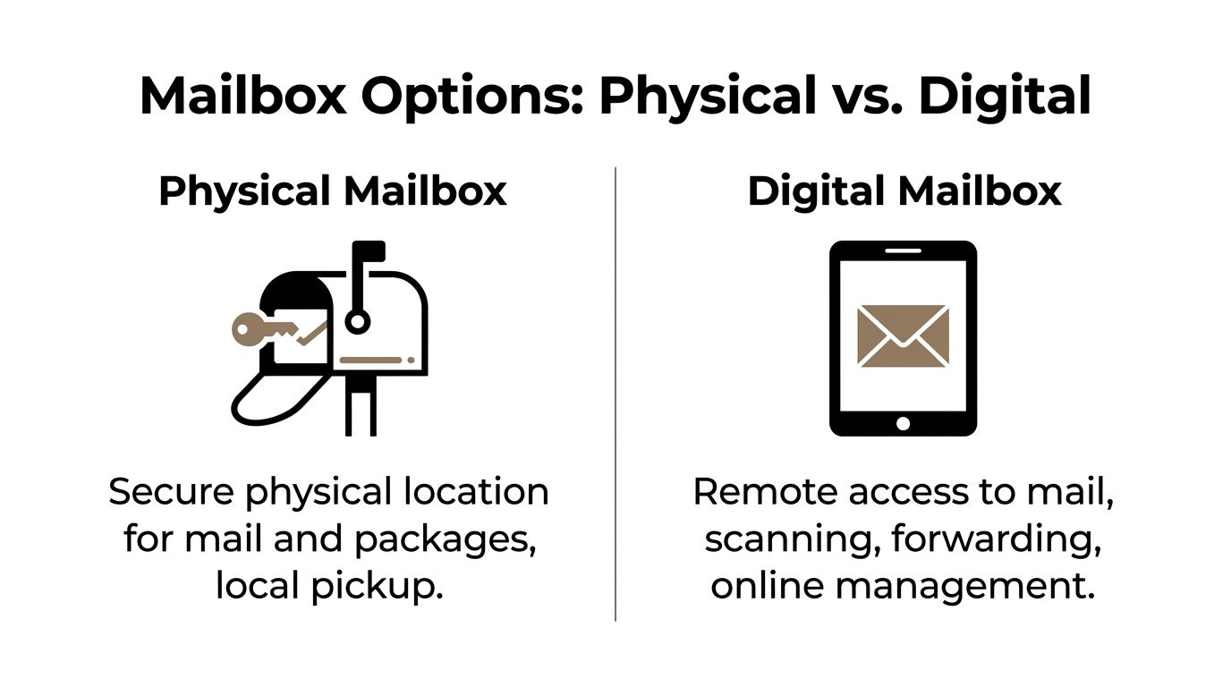 A comparison chart showing the differences between a traditional physical mailbox and a digital mailbox service.