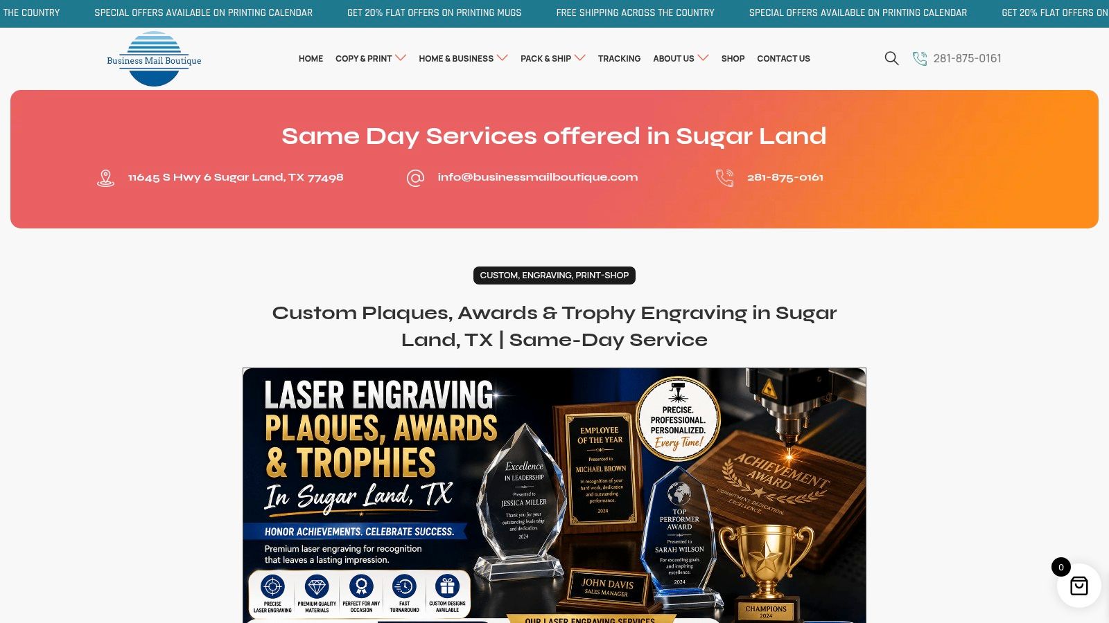 Laser Engraving Plaques, Awards & Trophies in Sugar Land
