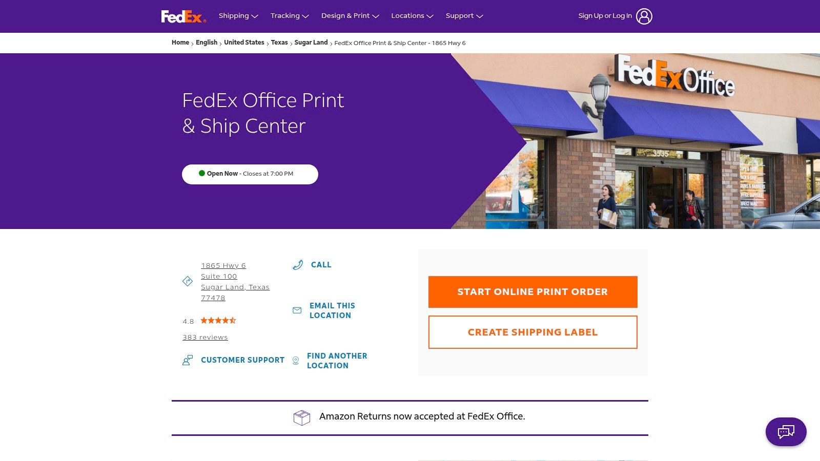 FedEx Office Print & Ship Center – 1865 Hwy 6, Sugar Land