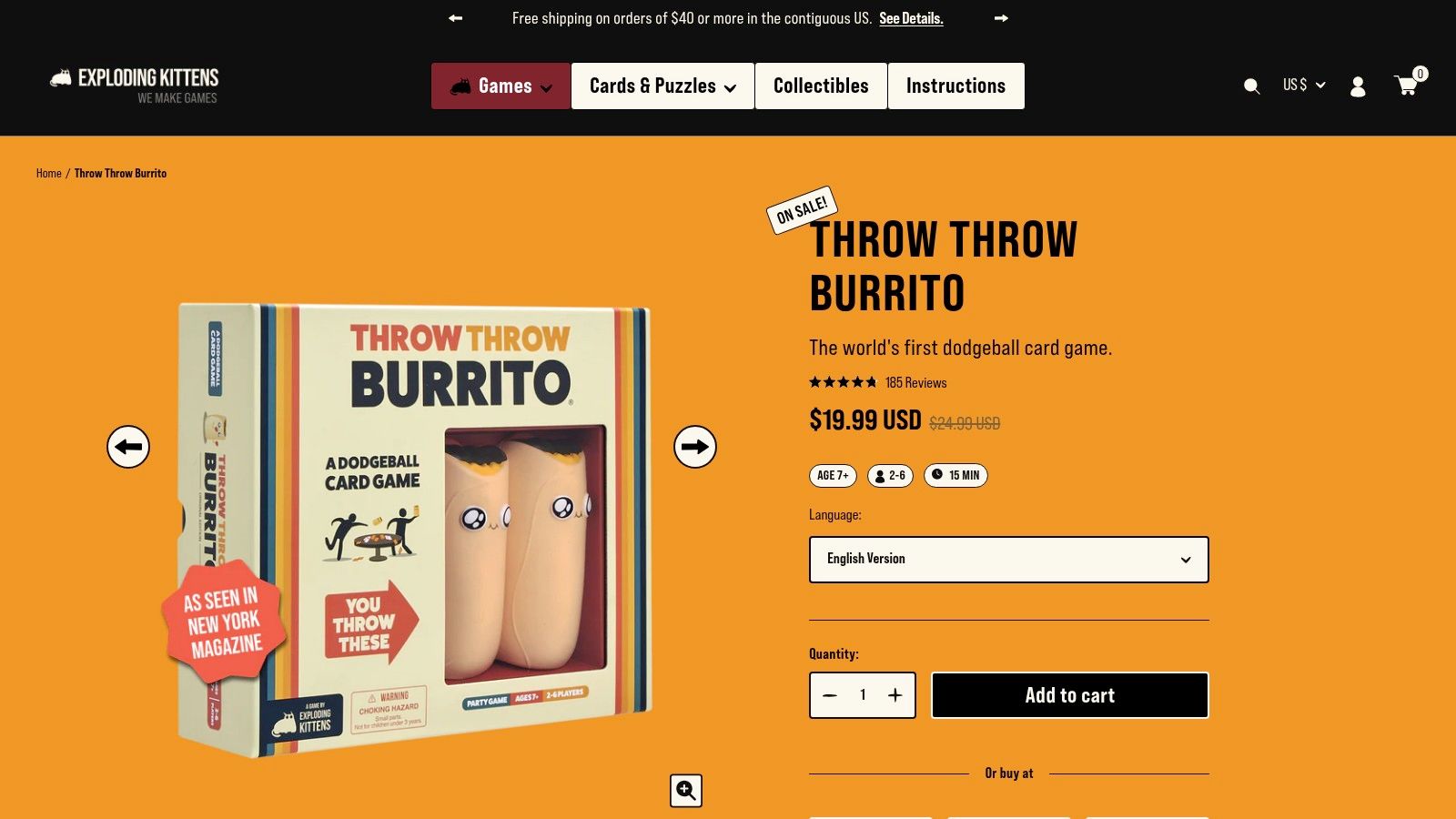 Throw Throw Burrito (Original Edition) by Exploding Kittens