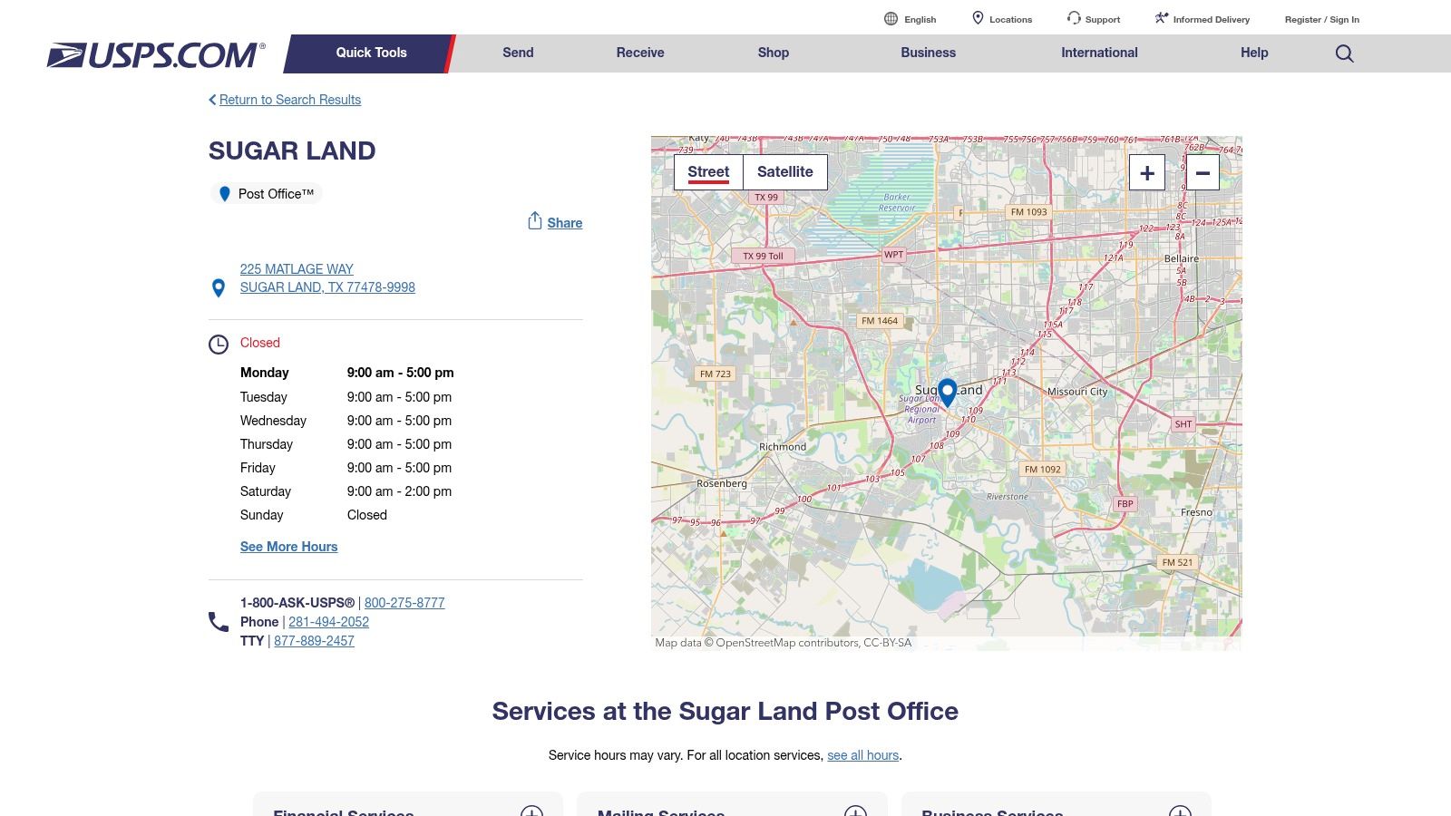 USPS - Sugar Land Main Post Office (225 Matlage Way)